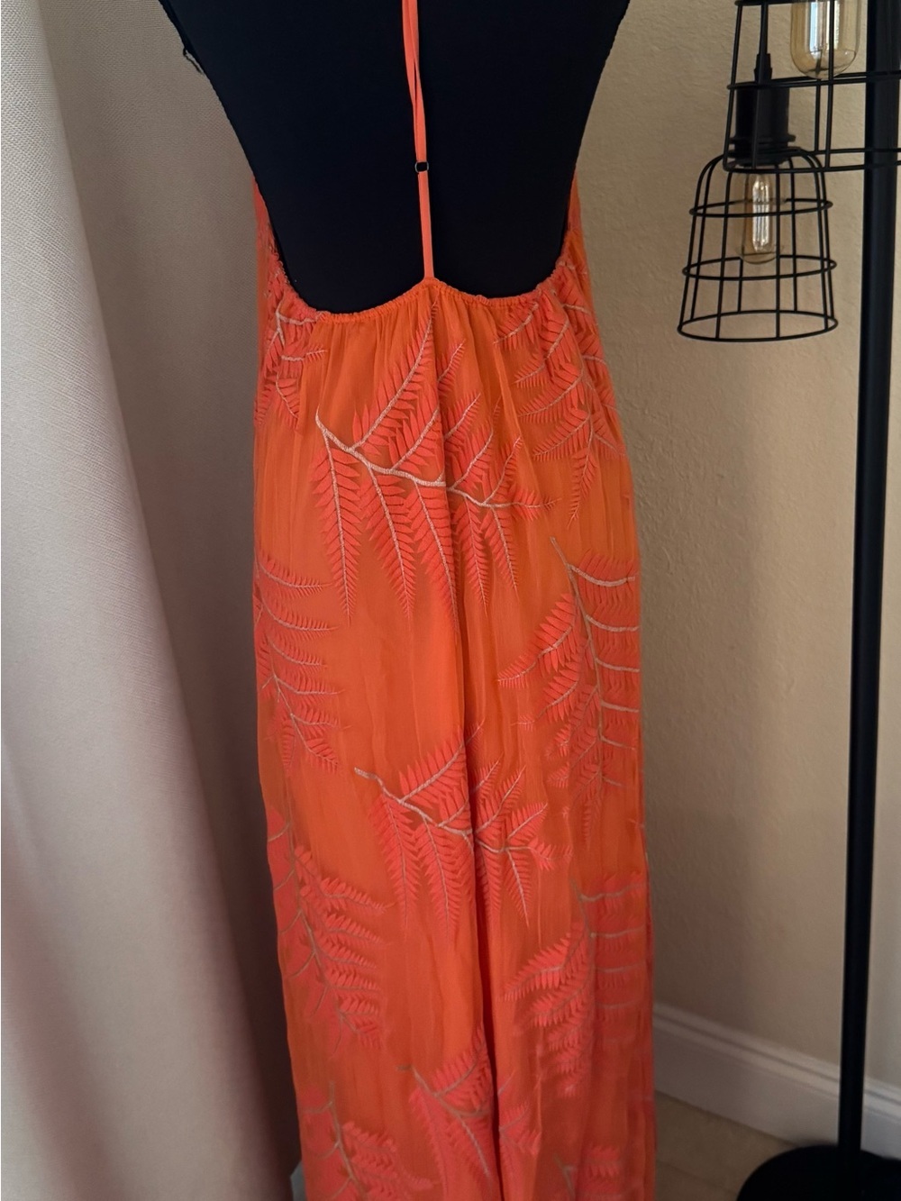 Alice + Olivia Coral Silk Maxi Dress Embroidered Open Back Designer Medium - Picture 5 of 9